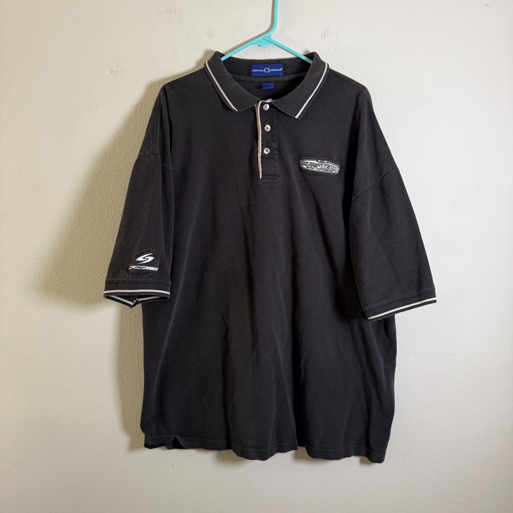 Crystal Springs Surftech Polo Shirt Mens XXL Black Cotton Short‎ Sleeve Surfing